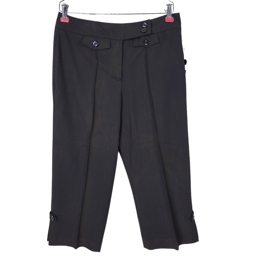 Larry Levine Capris Womens Size 10 Dress Pants Career Crop Trousers Black Wide